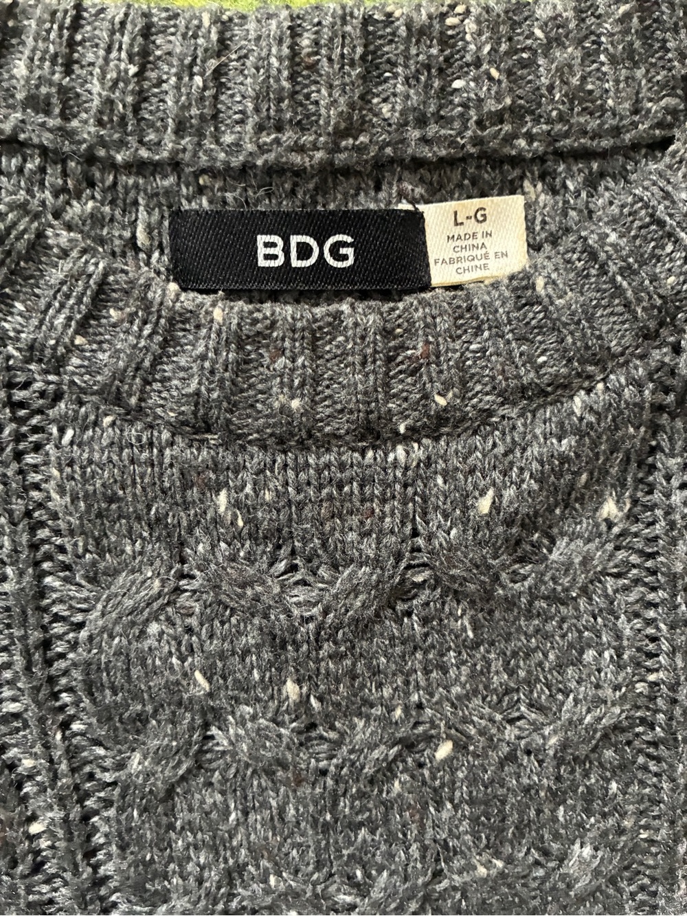 BDG Cable Knit Sweater with Elbow Patches in Charcoal Gray - Picture 3 of 9